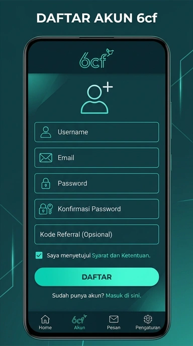 Tampilan halaman daftar 6cf